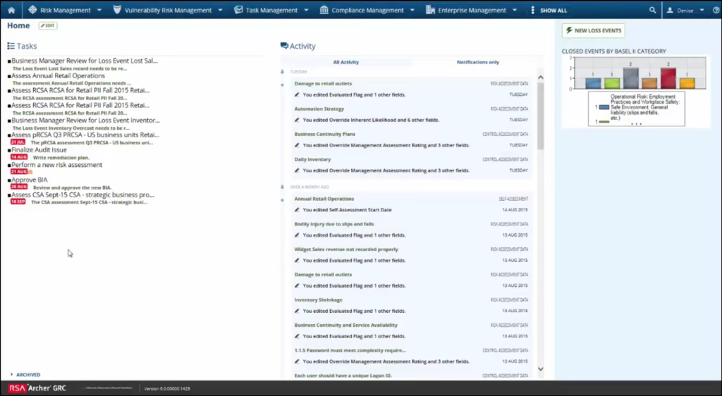 RSA Archer 6 User Task List