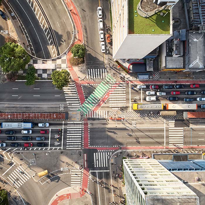 Aerial photo of a city.